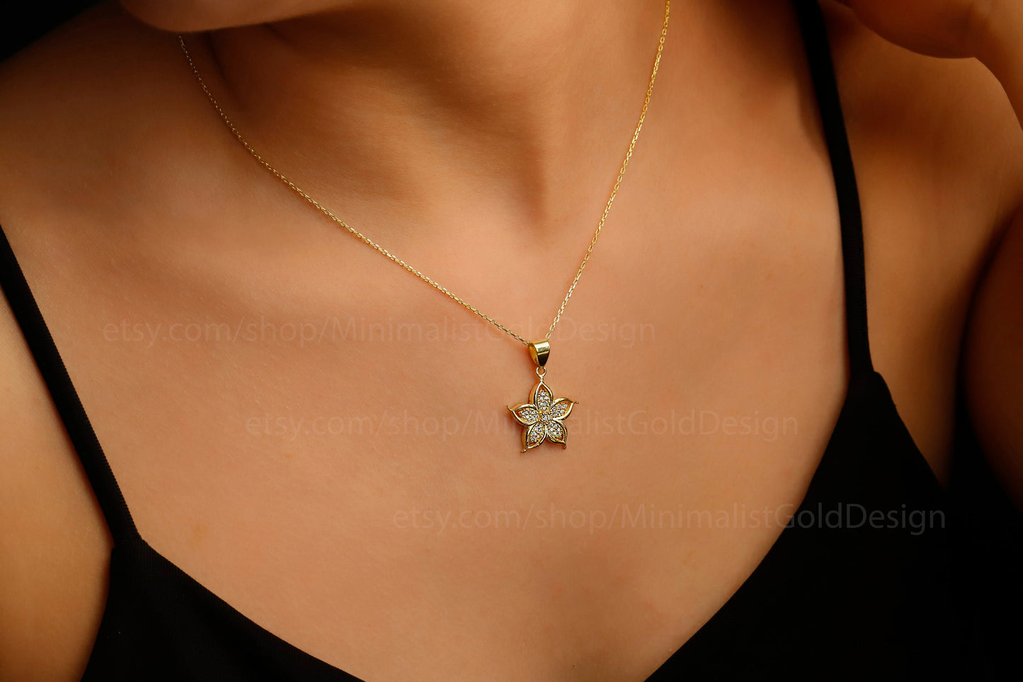 3D Lily Flower Necklace, CzStone Lily Flower Pendant, Lily Of The Valley Charm, 14K Gold filled Necklace, Delicate Dainty Minimalist Jewelry