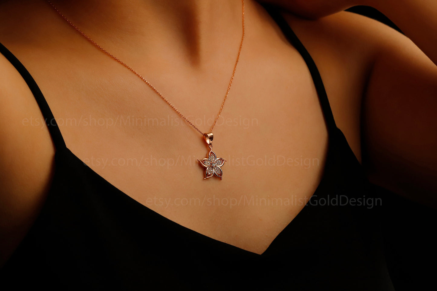 3D Lily Flower Necklace, CzStone Lily Flower Pendant, Lily Of The Valley Charm, 14K Gold filled Necklace, Delicate Dainty Minimalist Jewelry