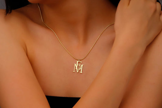 Interlocking Two Initials Necklace in 14K Gold, Double Letters Pendant, Customized Two Letter Necklace, Personanlized Initial Necklace Gift - silvergoldandrose