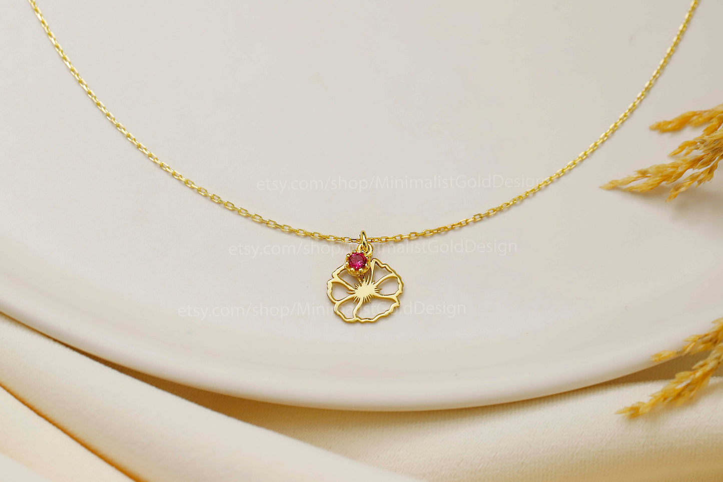 Custom Bloom Birthstone Necklace - Dainty 14K Gold Filled Personalized Flower Charm