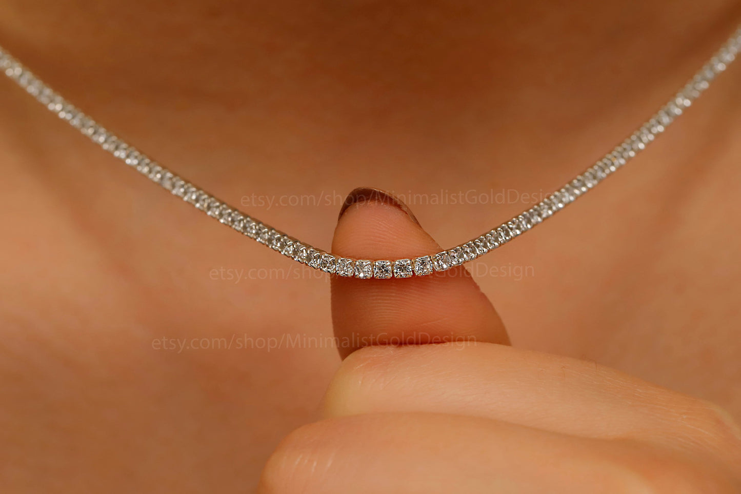 Diamond Tennis Choker Necklace, Dainty Diamond Necklace in Silver and Gold • Bridal Jewelry • Perfect Anniversary Gift