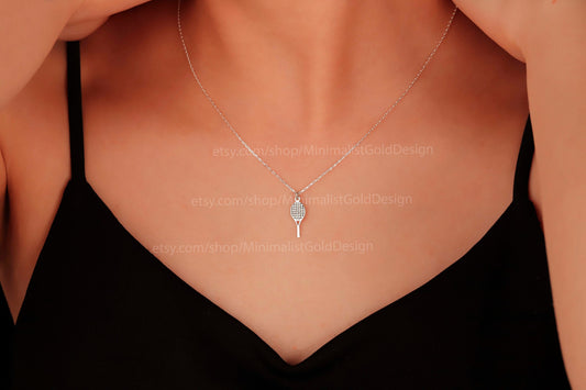 Dazzling Tennis Racket Necklace - Dainty Gold Pendant for Tennis Lovers, Unique Sports Jewelry Gift