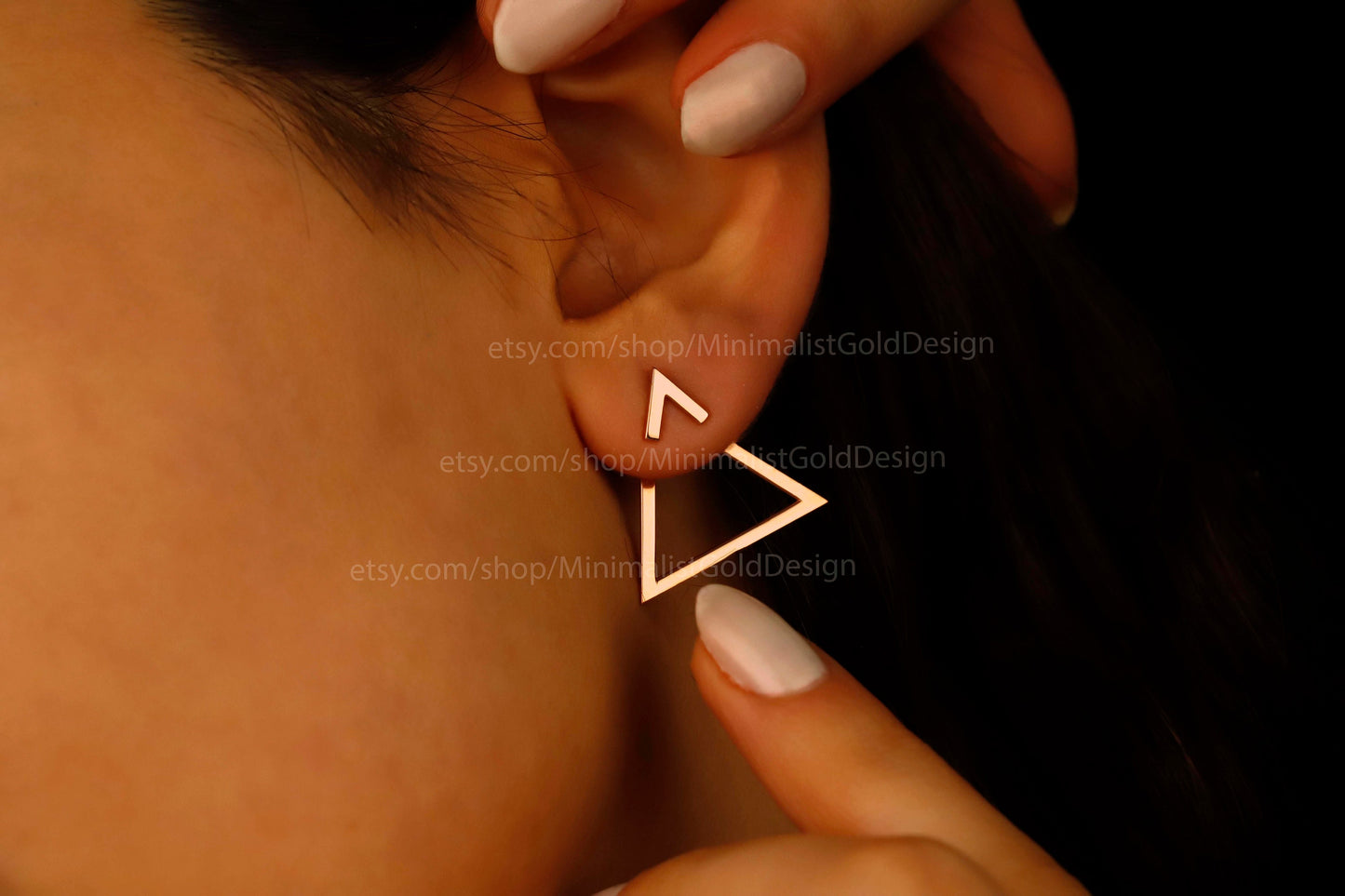 Gleam & Glow Gold Triangle Ear Jackets - Dainty Handmade Earrings, Perfect Gift for Her