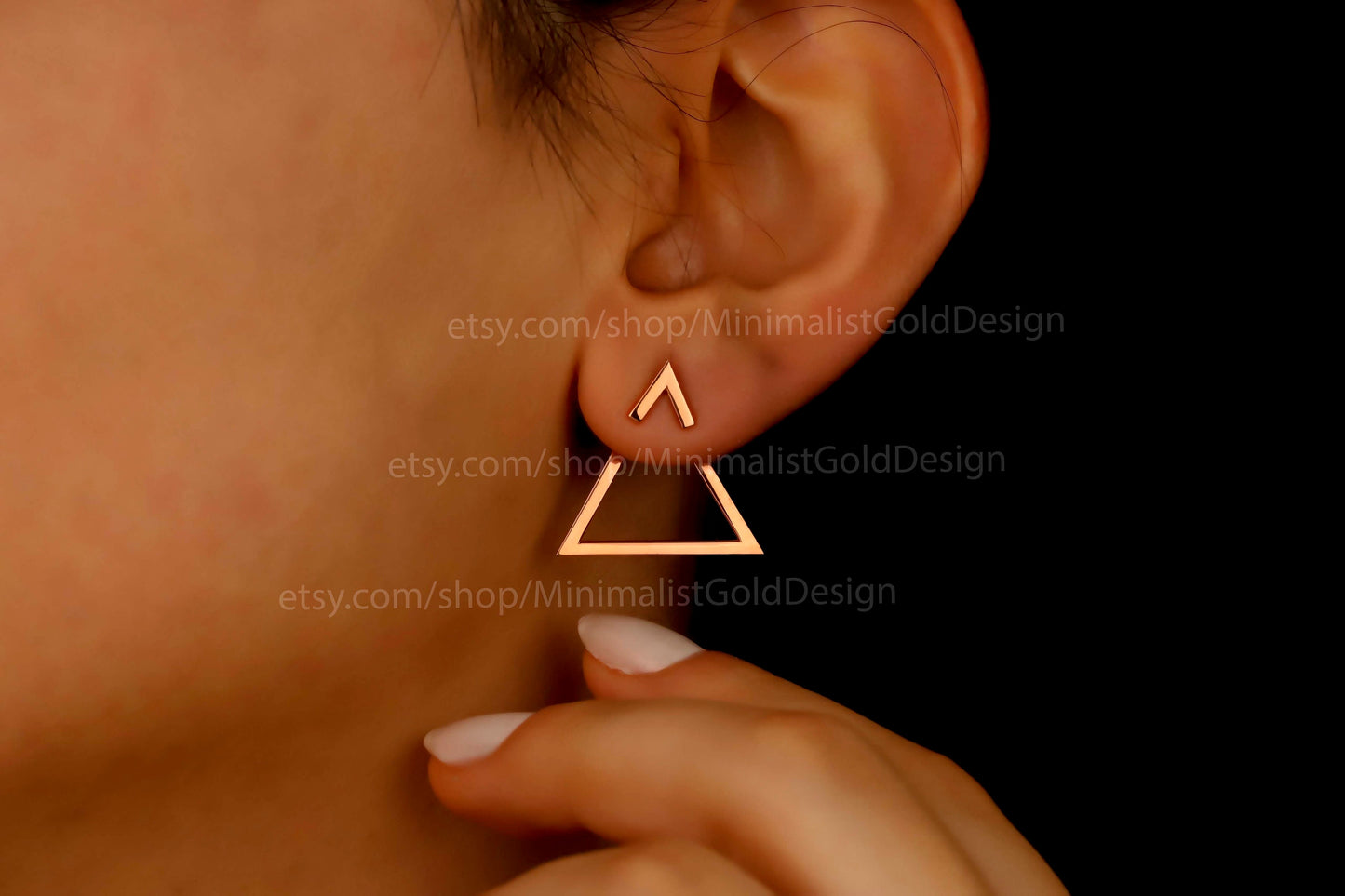 Gleam & Glow Gold Triangle Ear Jackets - Dainty Handmade Earrings, Perfect Gift for Her