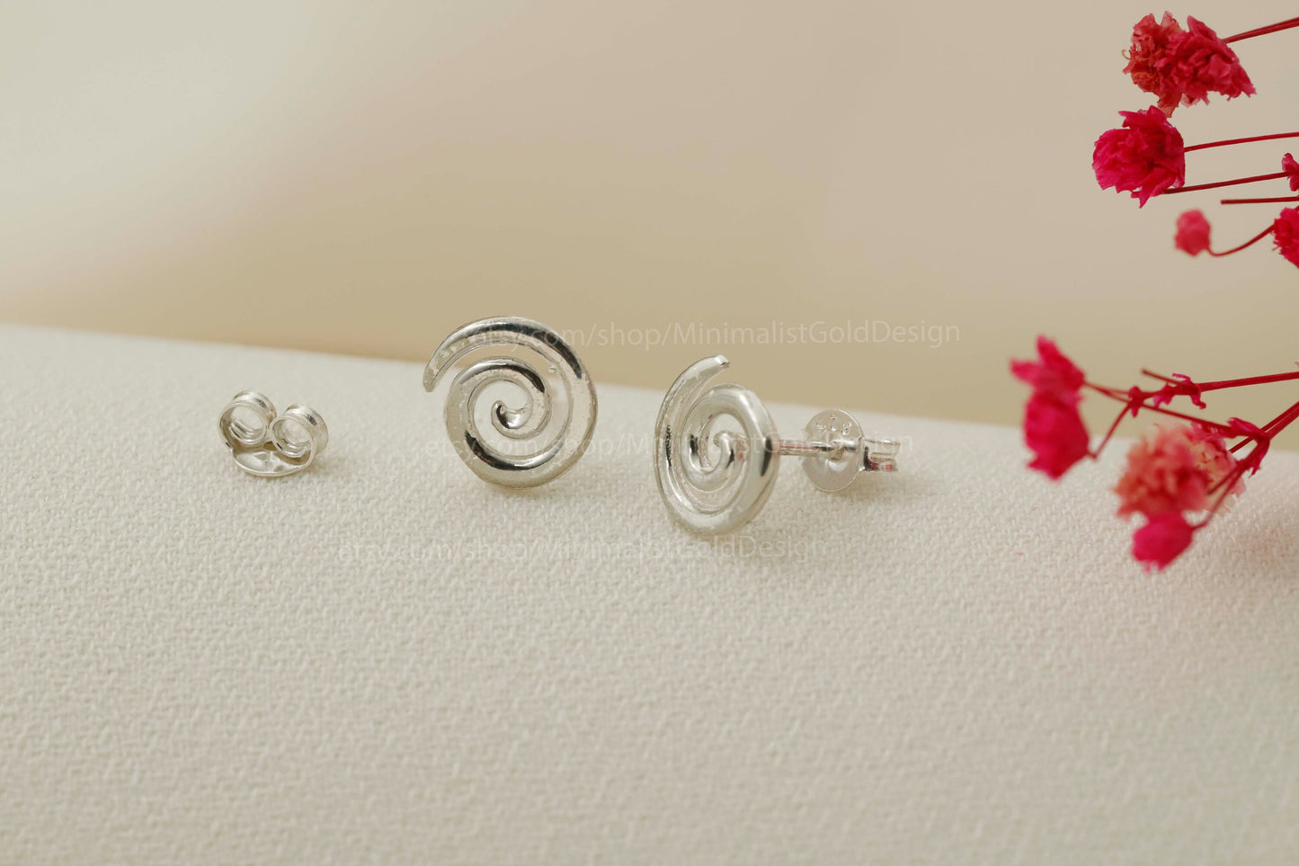Handmade Swirl Earrings, Tiny Spiral Stud Earrings, Minimalist Earrings by MinimalistGoldDesign, 925 Sterling Silver Simple Spiral Jewelry