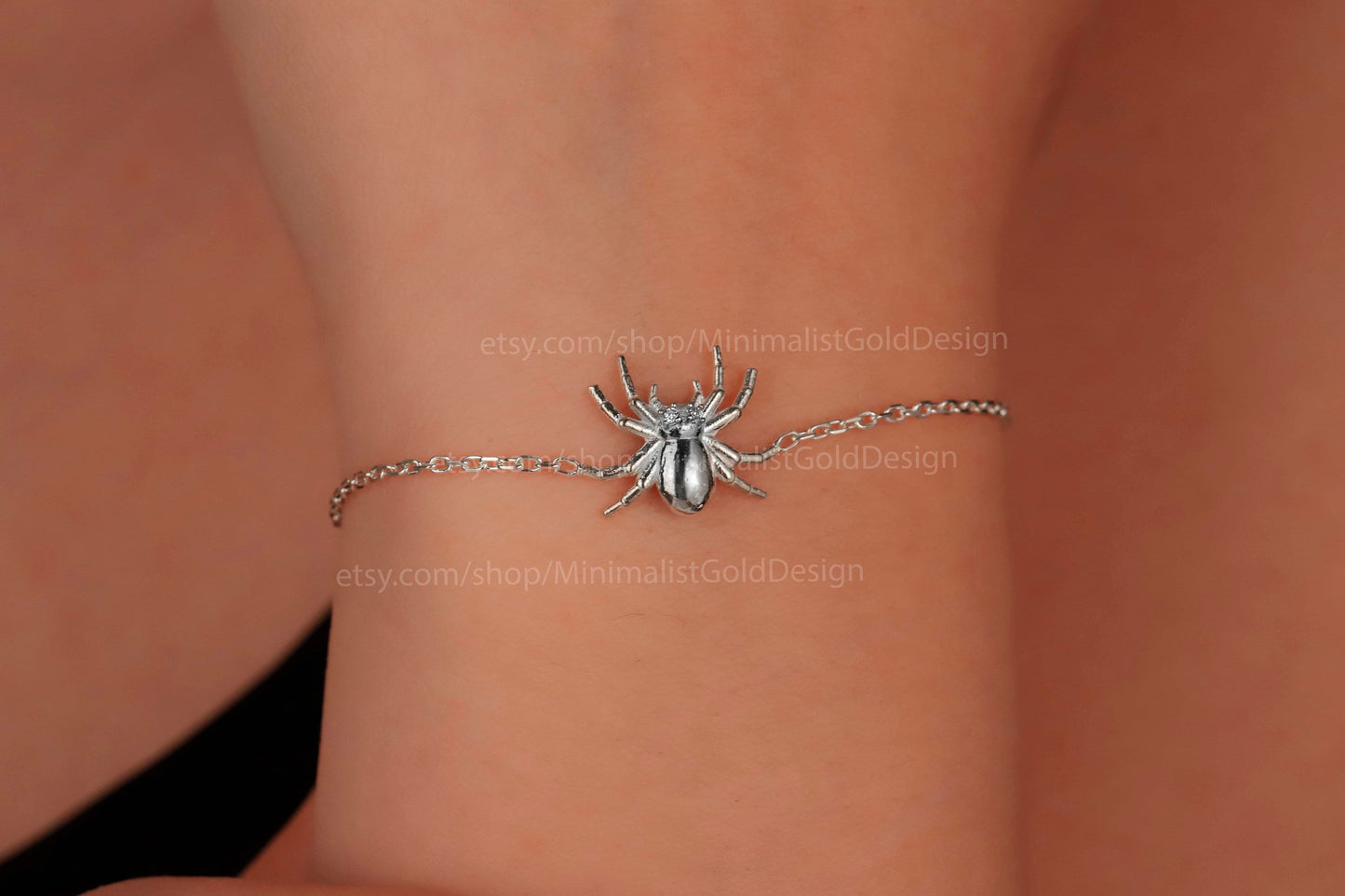 Realistic Spider Bracelet in 14K Gold and Silver • Creepy Jewelry • Gothic Style • 3D Spider Bracelet • Bug Bracelet • Spooky Season