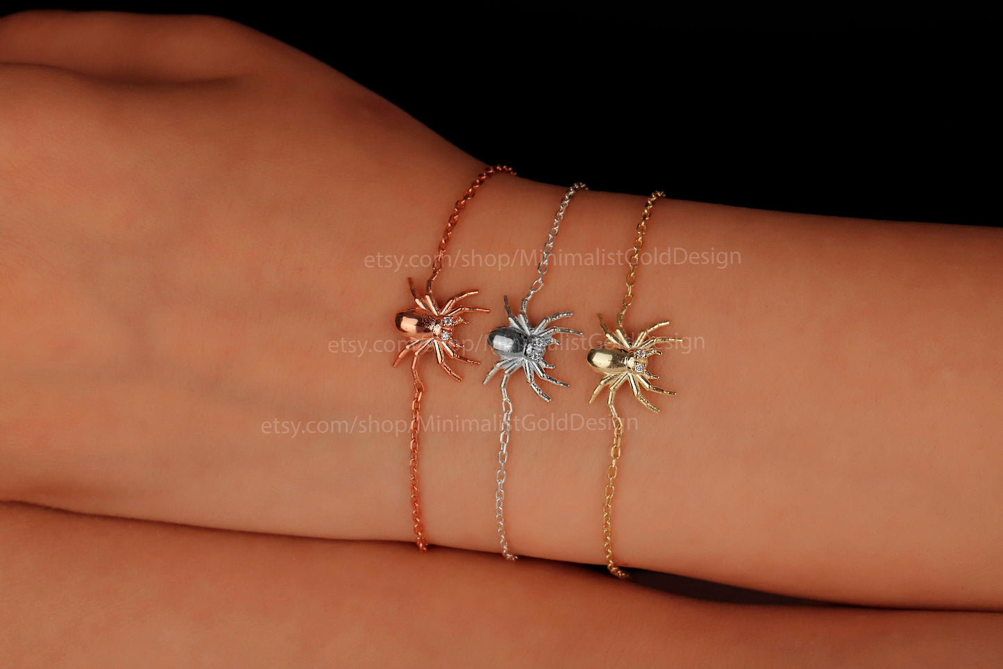 Realistic Spider Bracelet in 14K Gold and Silver • Creepy Jewelry • Gothic Style • 3D Spider Bracelet • Bug Bracelet • Spooky Season