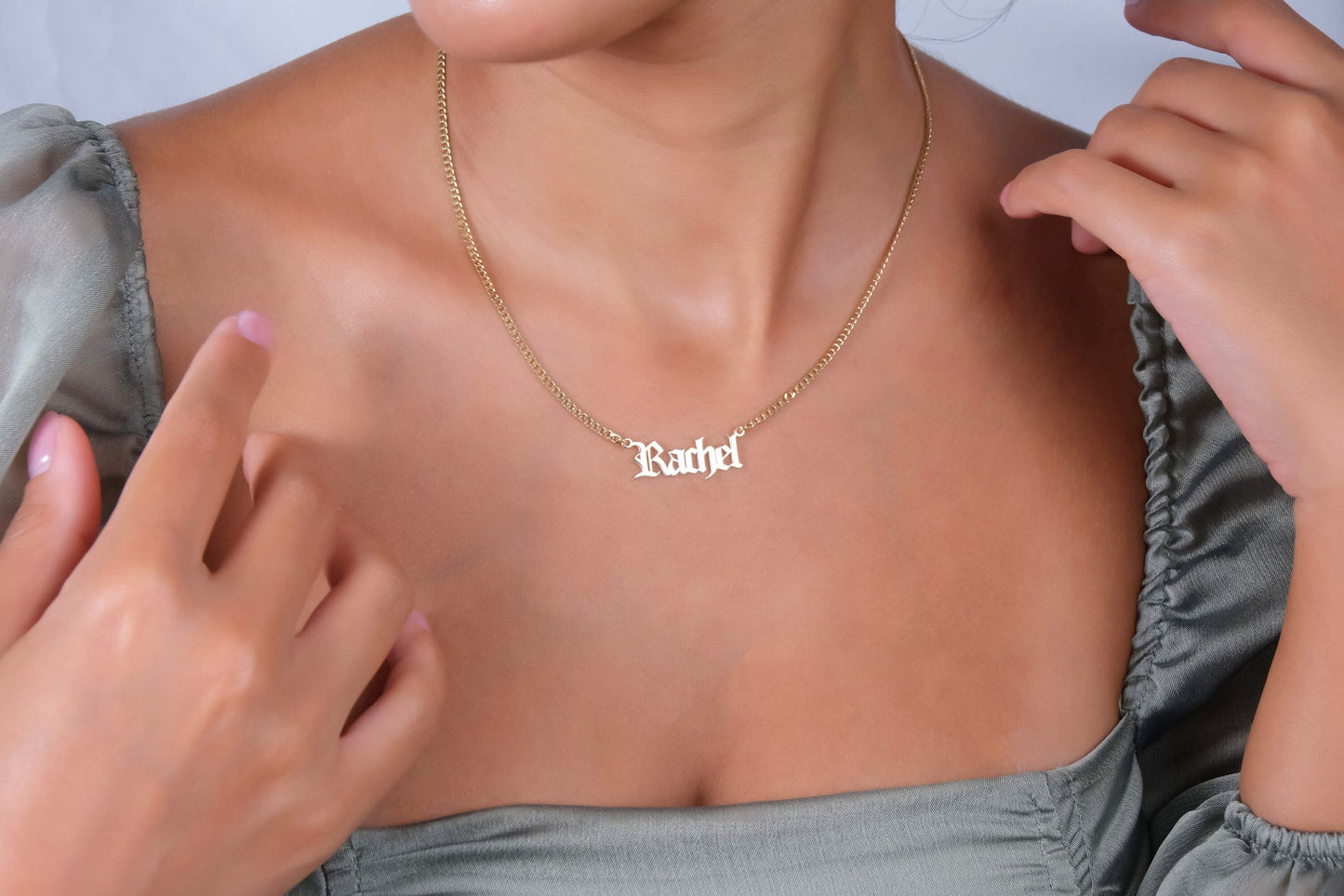 Gothic Name Necklace with Curb Chain • 14K Gold Filled Old English Name Necklace • Unique Necklace Jewelry Gifts