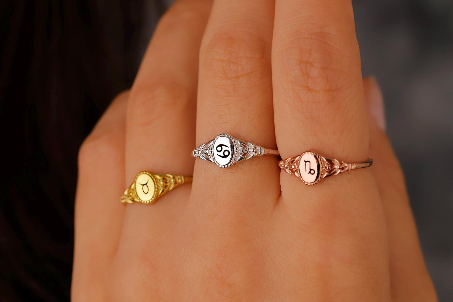 Celestial Charm Zodiac Ring - Engraved 925 Sterling Silver Horoscope Jewelry
