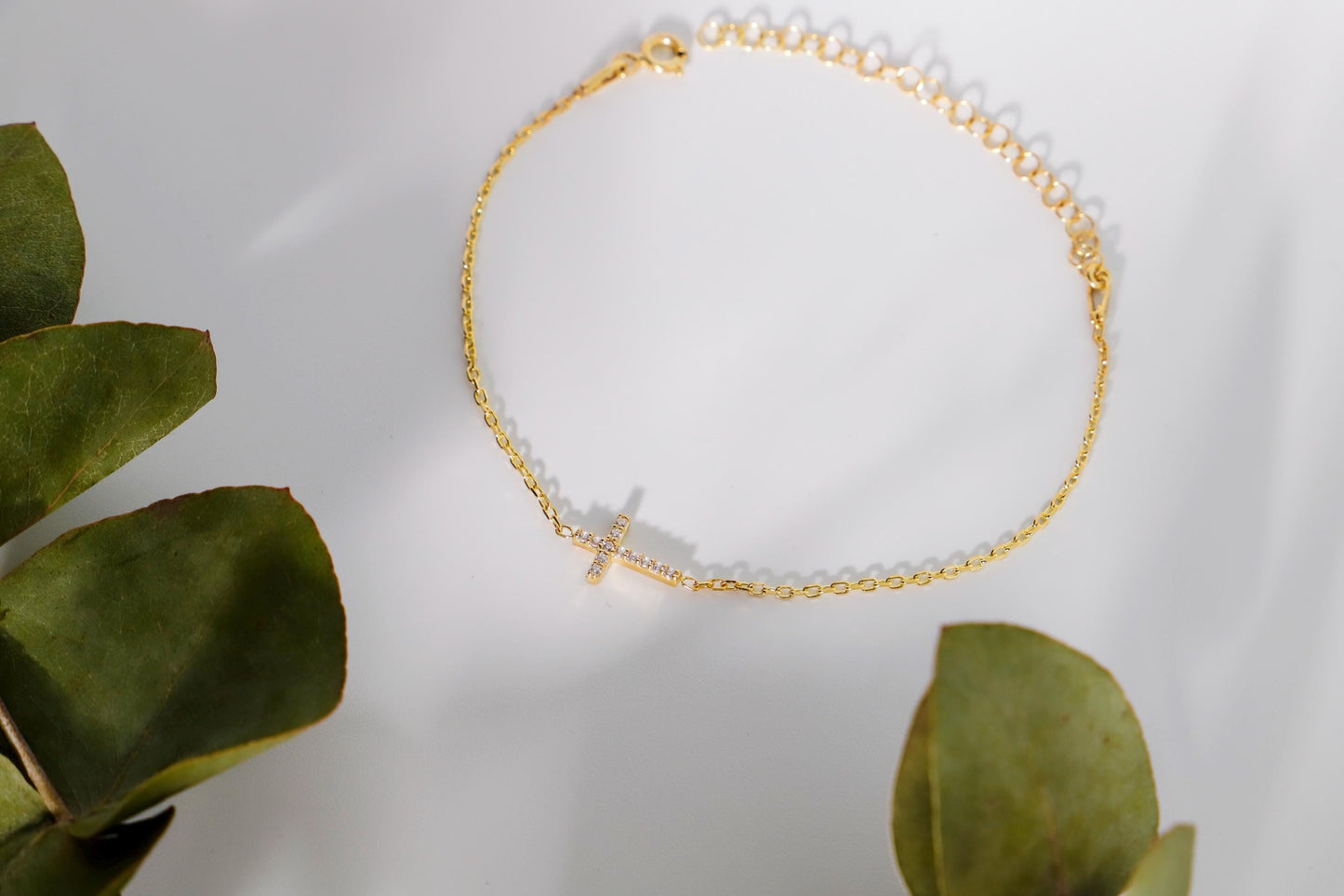 Cross Bracelet with Diamond, Dainty Cross Bracelet in Gold, Religious Bracelet, Cross Bracelet Women, Christian Gifts for Women - silvergoldandrose