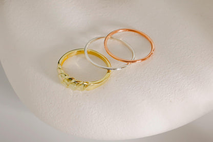 Croissant Ring with 2 Band Rings, Set of 3 Rings, Twisted Dome Statement Ring, Bold Croissant Ring, Eternate ring - silvergoldandrose