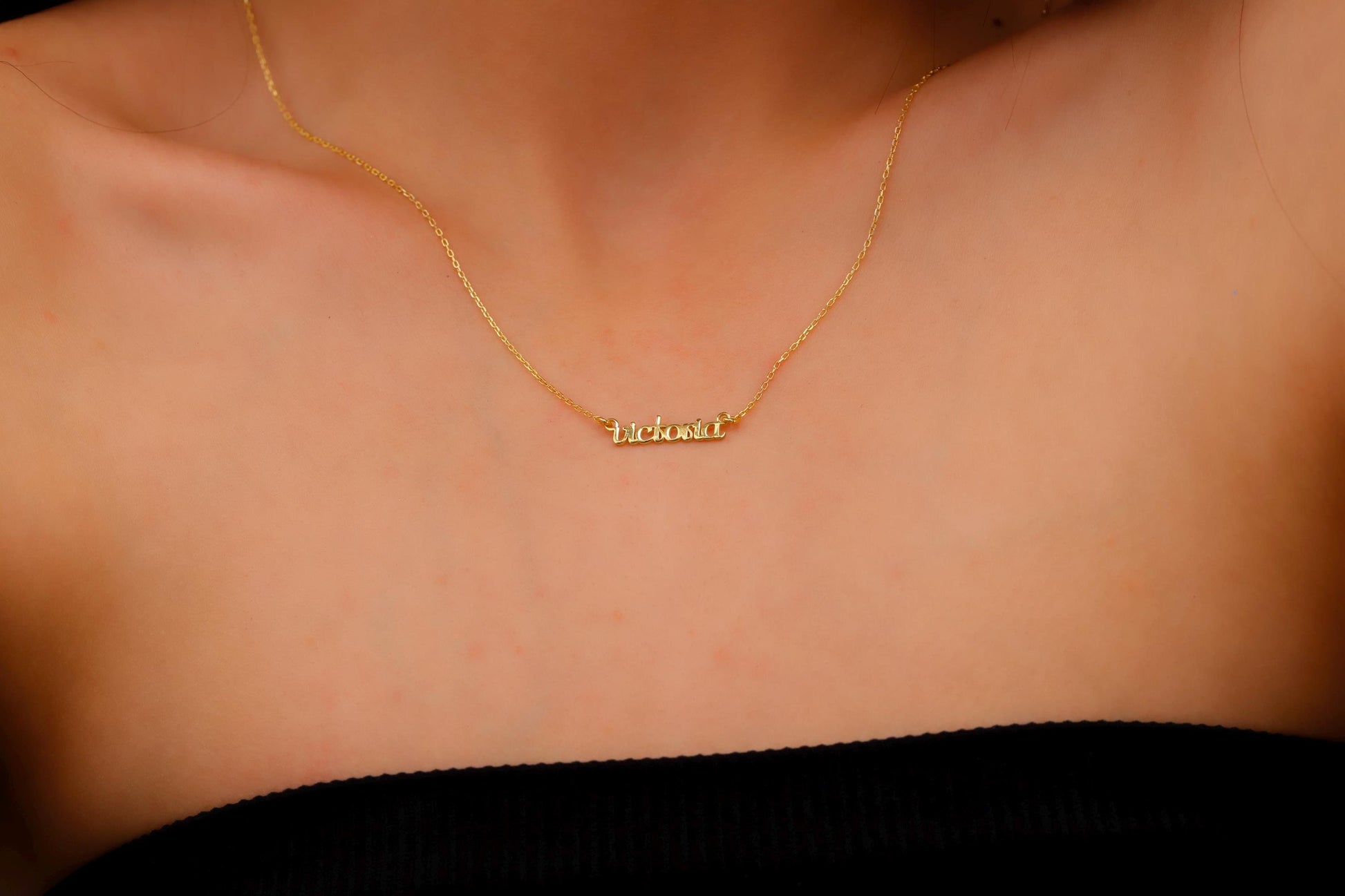 14K Gold Name Necklace, 10K Gold Personalized Dainty Name Necklace, 14K Real Gold Name Necklace, Name Necklace Gold - silvergoldandrose