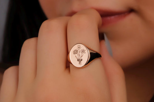 Sterling Silver Birth Flower Bouquet Ring: Personalized Floral Jewelry