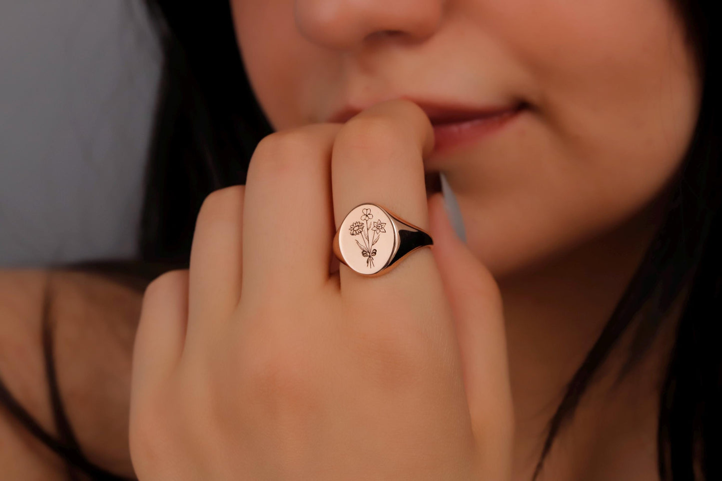 Sterling Silver Birth Flower Bouquet Ring: Personalized Floral Jewelry