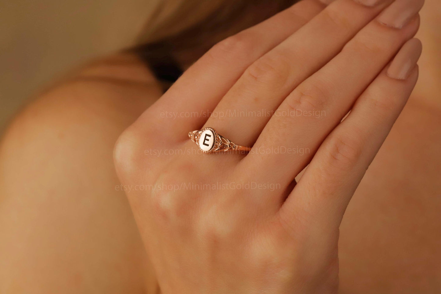 GoldLuxe Custom Initial Pinky Ring - 18K Gold Filled Vintage Design, Personalized Letter in 925 Sterling Silver