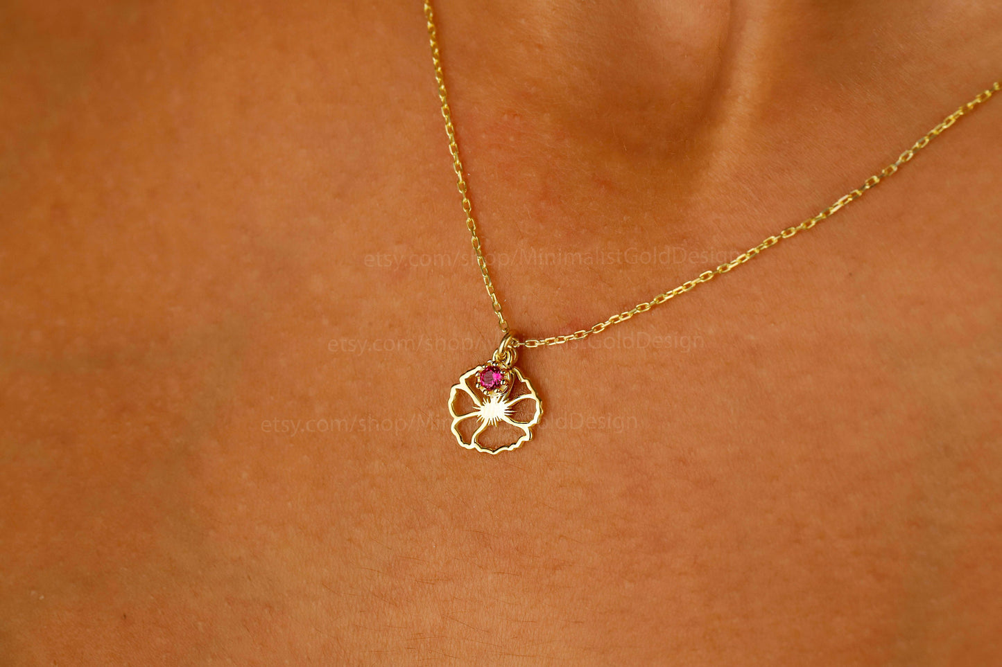 Custom Bloom Birthstone Necklace - Dainty 14K Gold Filled Personalized Flower Charm