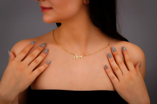 Gold Name Necklace with Link Chain, Personalized Dainty Name Necklace, Name Necklace Silver, Stacking Name Necklace, Layered Name Necklace - silvergoldandrose