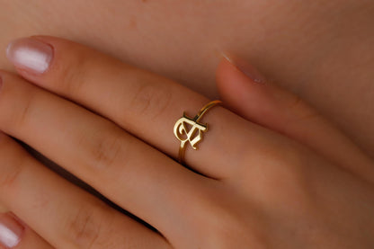 Gothic Initial Ring - Custom Old English Letter Jewelry for Unique Self-Expression