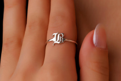 Gothic Initial Ring - Custom Old English Letter Jewelry for Unique Self-Expression