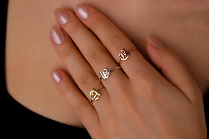 Gothic Initial Ring - Custom Old English Letter Jewelry for Unique Self-Expression