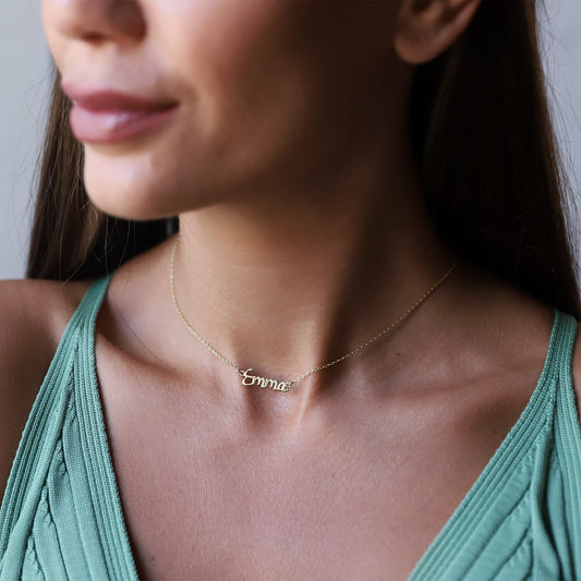 Solid Gold Jewelry Women 14K Name Necklace, Personalized Cute Name Pendant, Dainty Everyday Name Necklace Solid Gold | Gifts for Her - silvergoldandrose