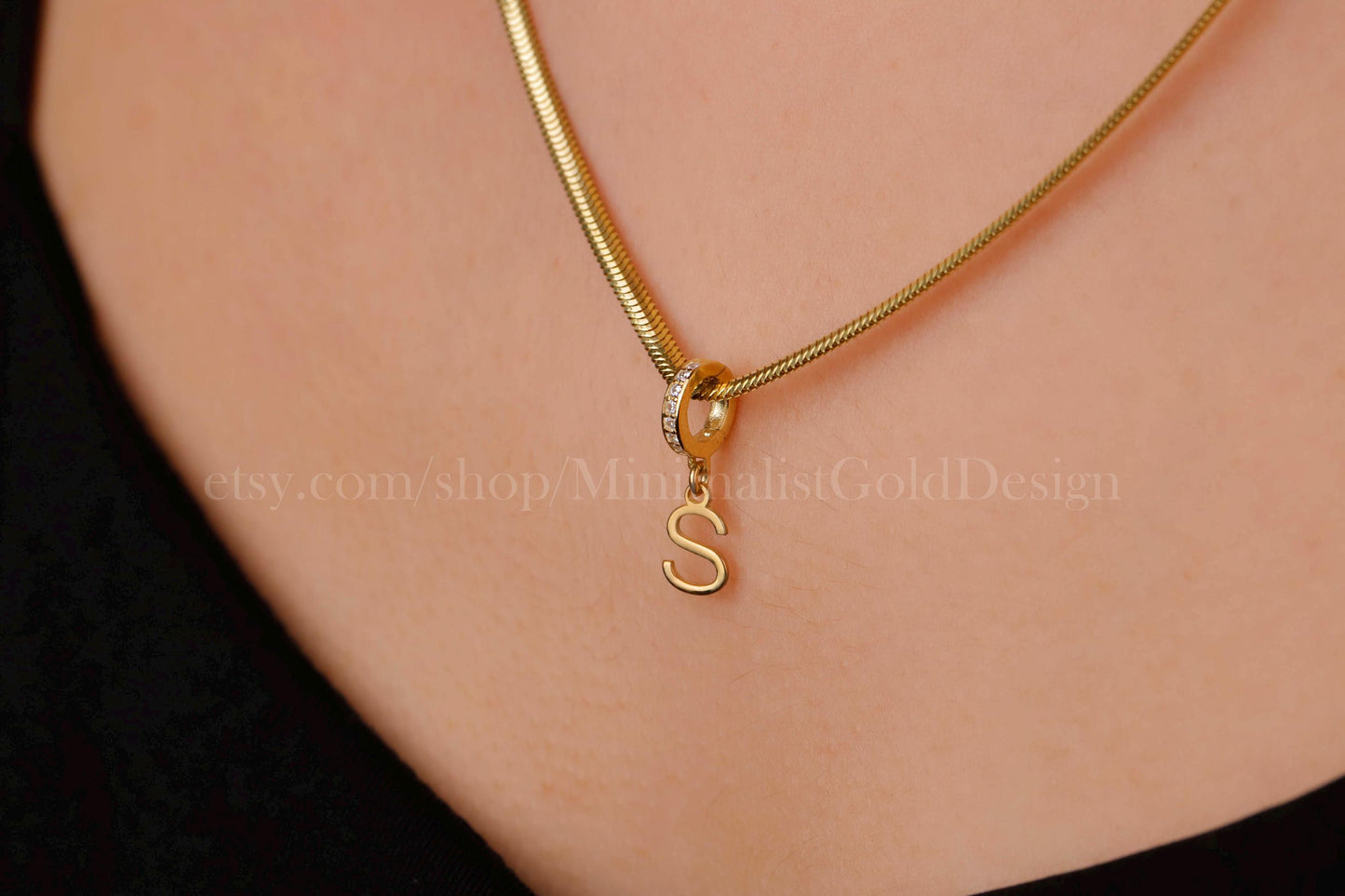 Italian Snake Chain with Initial • A-Z Initial Pendant Jewelry • Flat Snake Chain • Letter Necklace • Dainty Jewelry