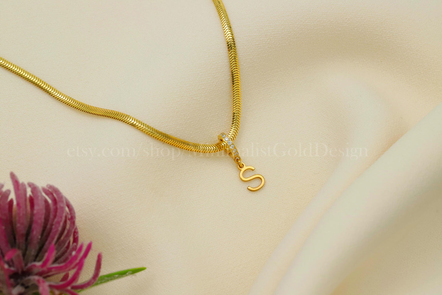 Italian Snake Chain with Initial • A-Z Initial Pendant Jewelry • Flat Snake Chain • Letter Necklace • Dainty Jewelry
