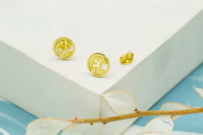 Custom Circle Monogram Earrings - Dazzling Sterling Silver Initials Studs