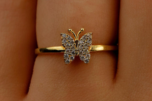 Glimmer & Co. Butterfly Ring - Dainty 18K Gold Filled Minimalist Design with Sparkling Crystal Accents