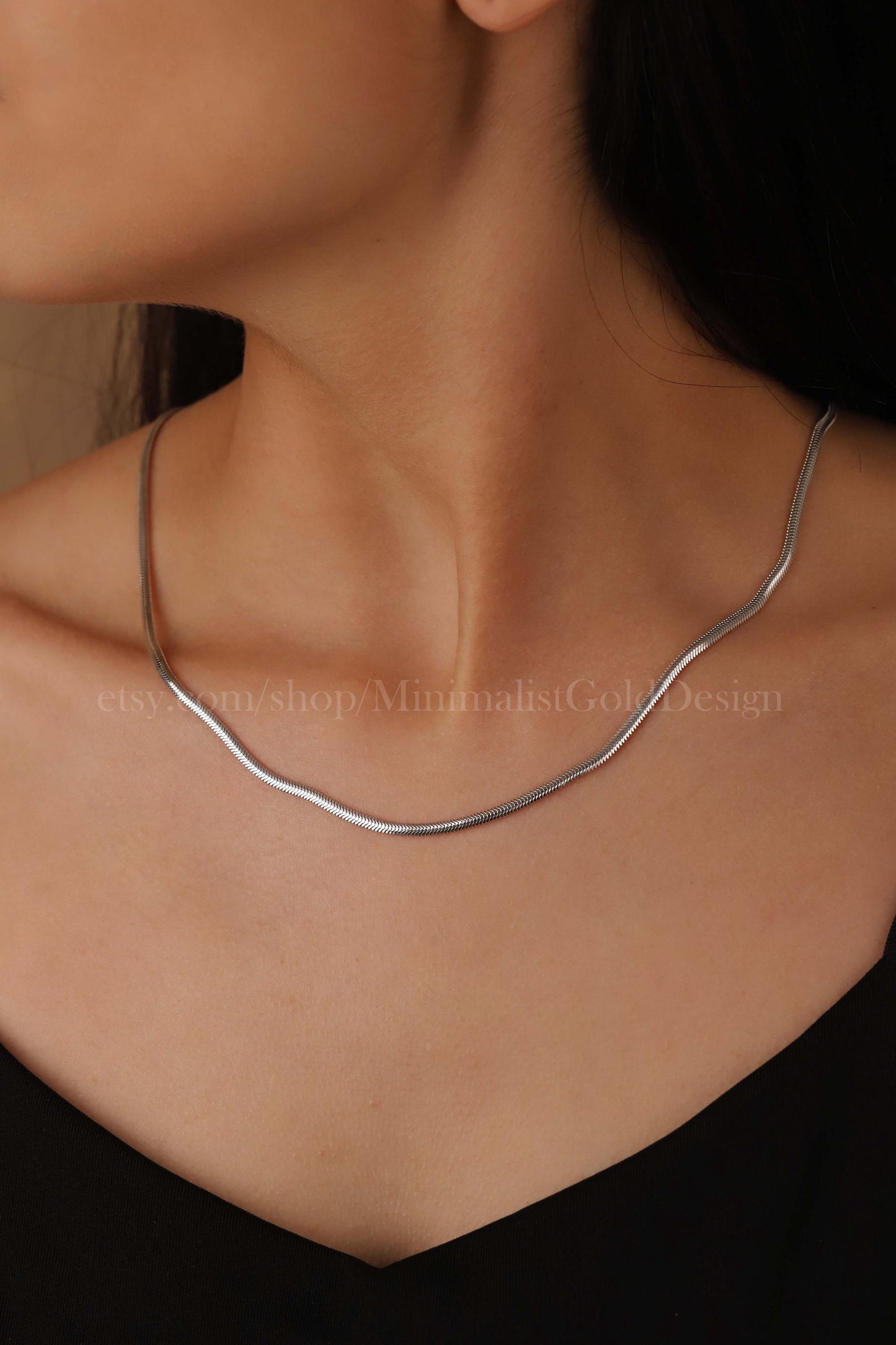 Italian Snake Chain with Initial • A-Z Initial Pendant Jewelry • Flat Snake Chain • Letter Necklace • Dainty Jewelry