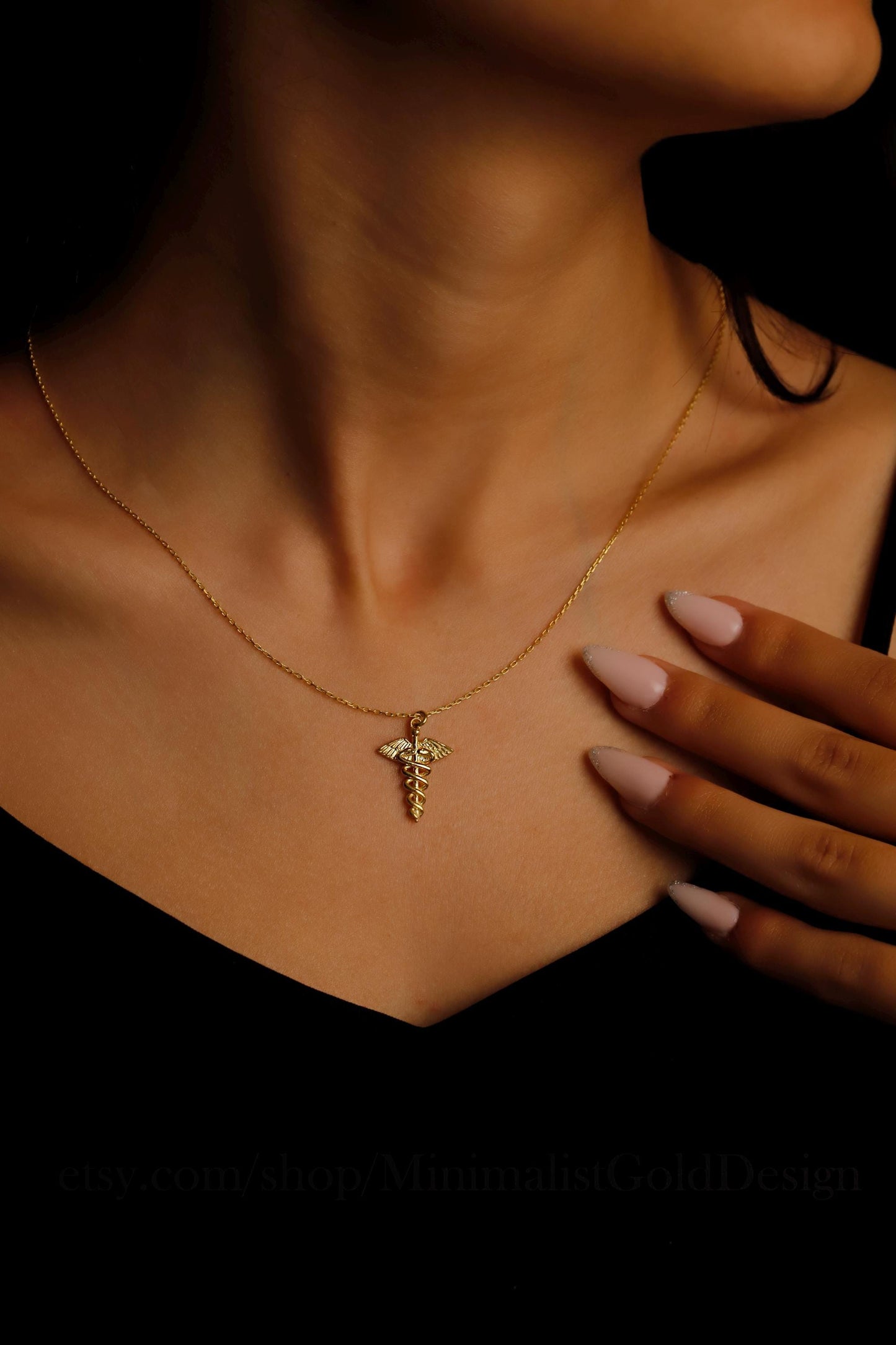Caduceus Charm Necklace - 14K Gold Filled Medical Symbol Jewelry for Doctors & Nurses - Perfect Gift for Healthcare Heroes