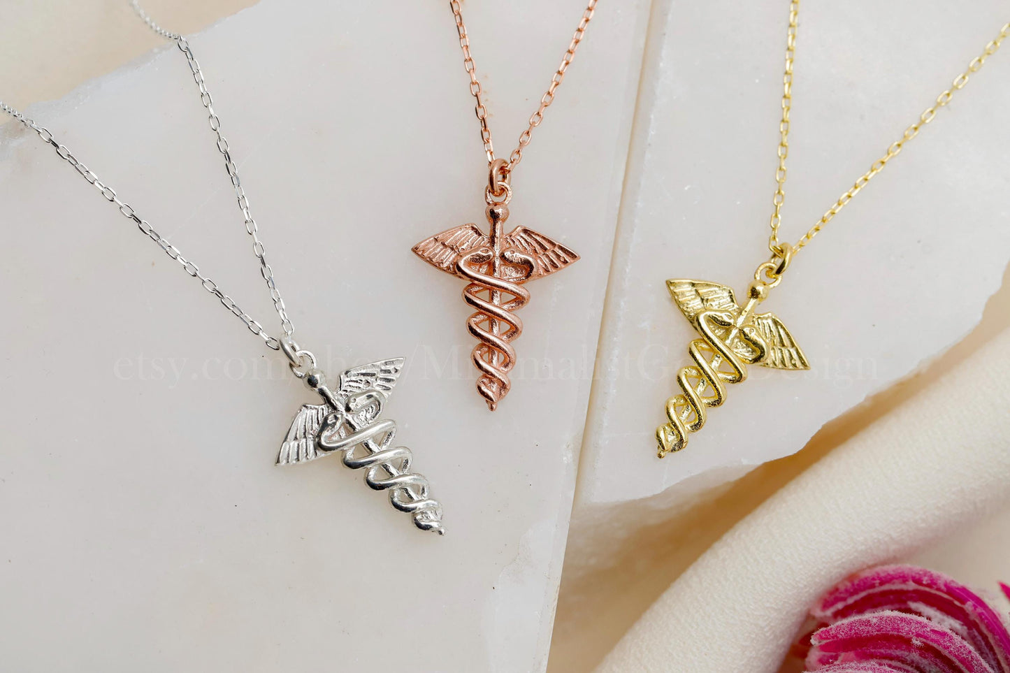 Caduceus Charm Necklace - 14K Gold Filled Medical Symbol Jewelry for Doctors & Nurses - Perfect Gift for Healthcare Heroes