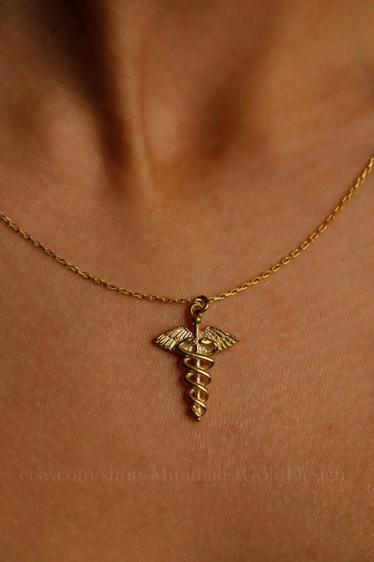 Caduceus Charm Necklace - 14K Gold Filled Medical Symbol Jewelry for Doctors & Nurses - Perfect Gift for Healthcare Heroes