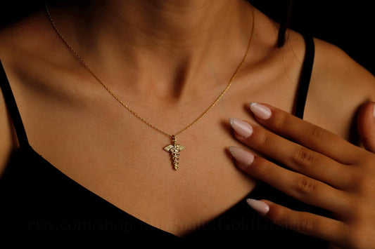 Caduceus Charm Necklace - 14K Gold Filled Medical Symbol Jewelry for Doctors & Nurses - Perfect Gift for Healthcare Heroes