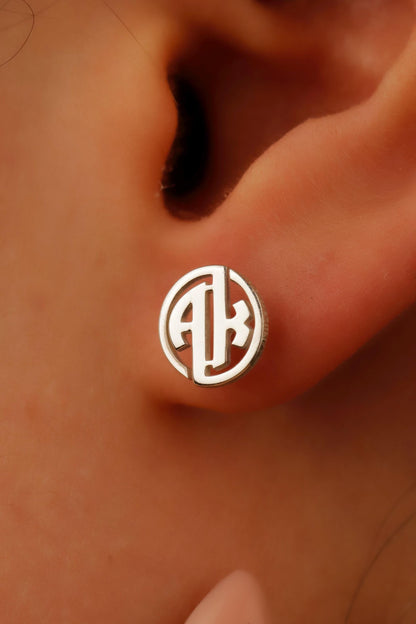 Custom Circle Monogram Earrings - Dazzling Sterling Silver Initials Studs