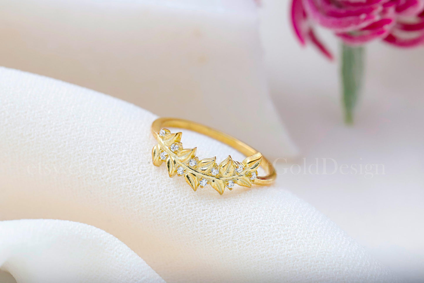 Olive Luxe Olive Leaf Ring - 18K Gold Filled with Sparkling Pave CZ - Perfect Gift for Her on Mother's Day & Valentine's Day
