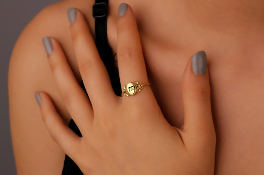 Sterling Silver Angel Number Signet Ring: Gothic Personalized Jewelry