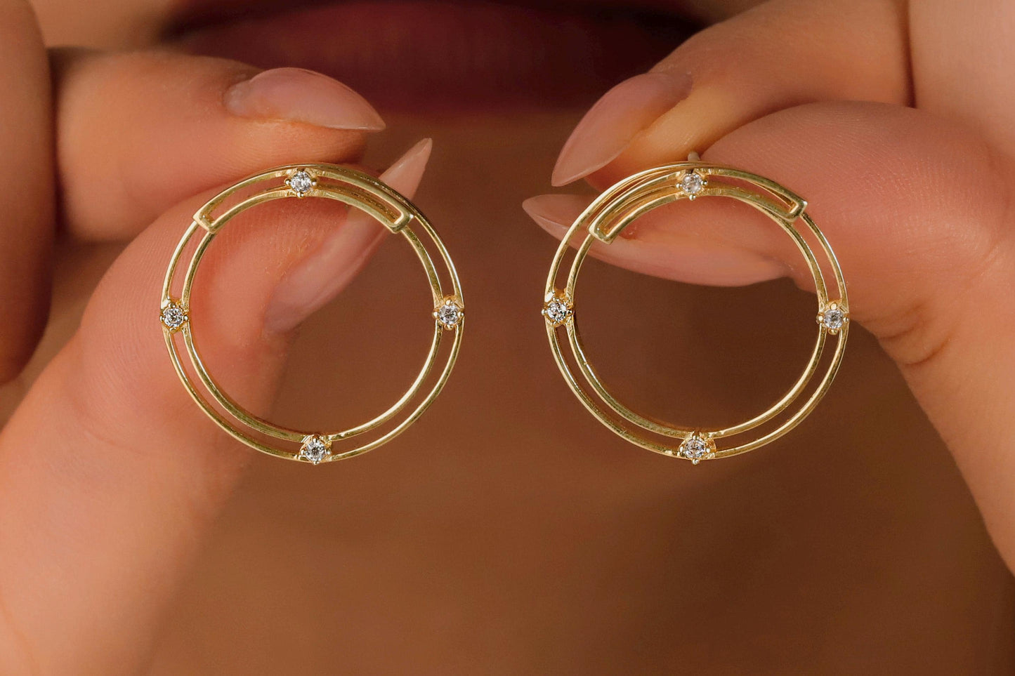 Round Ear Jacket Earrings with CZ Zircon