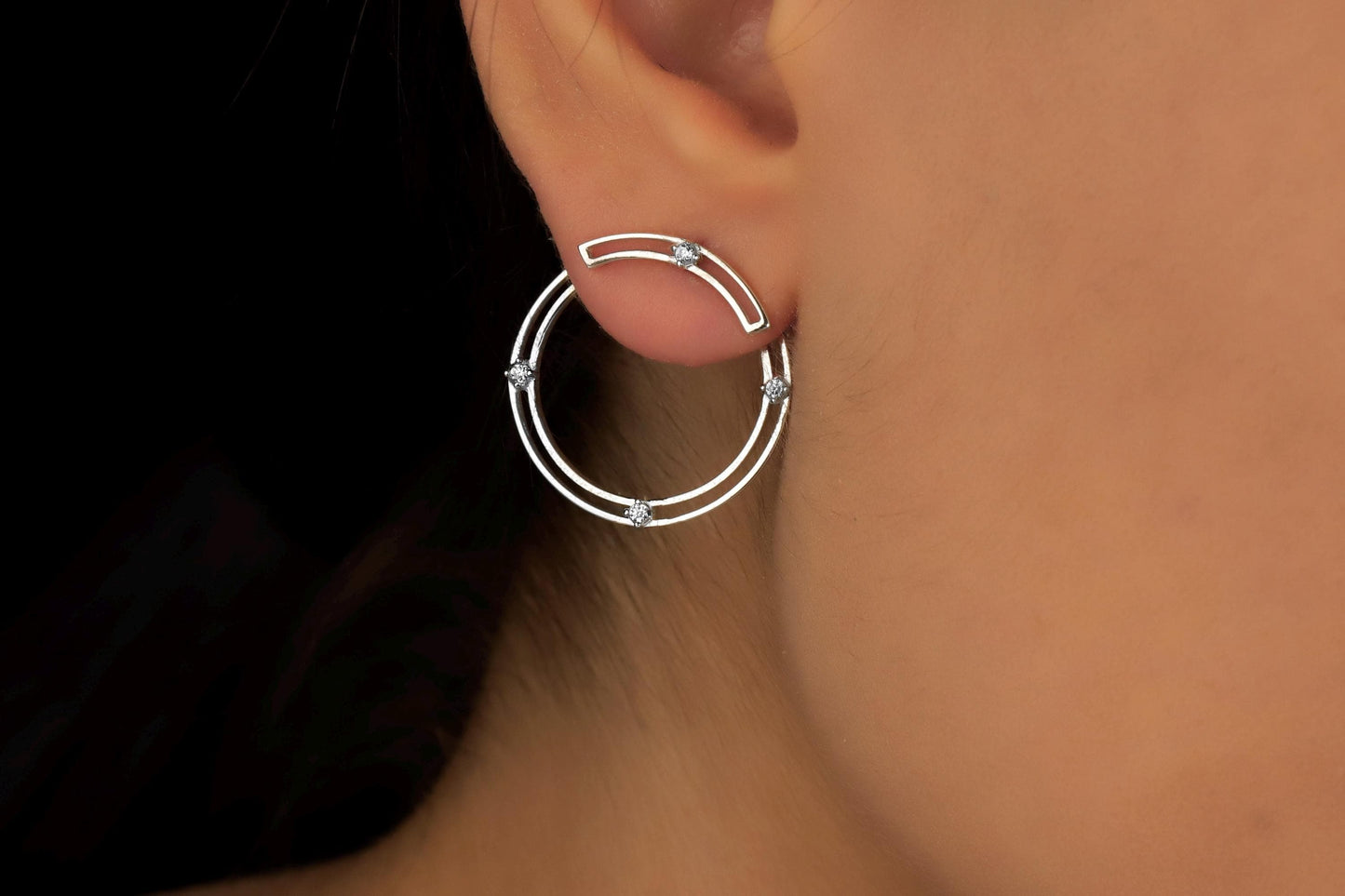 Round Ear Jacket Earrings with CZ Zircon