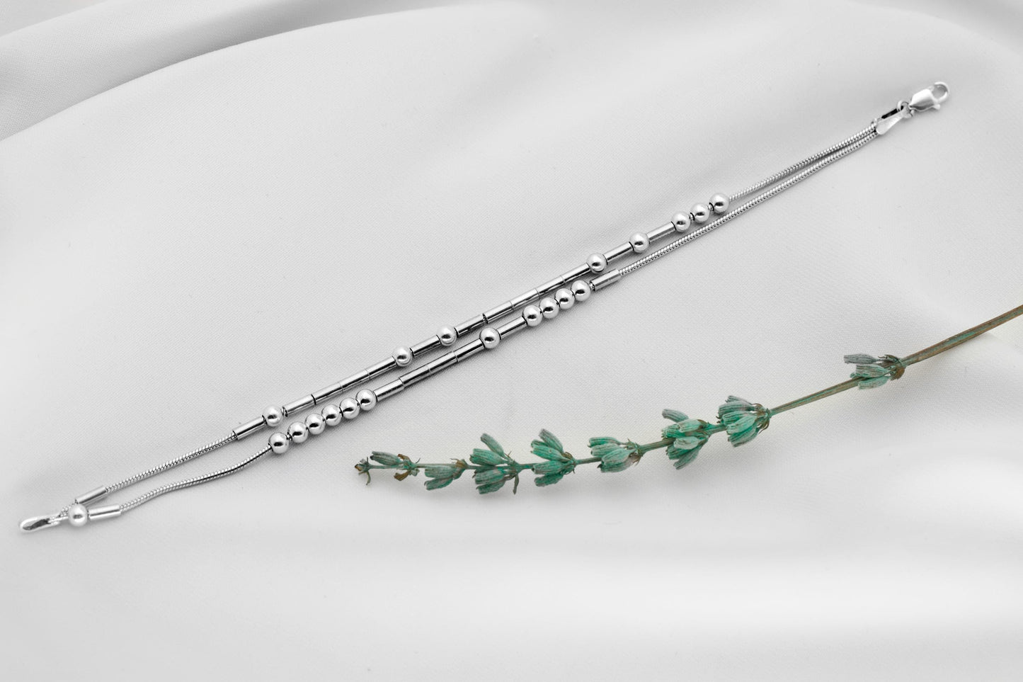 925 Sterling Silver Morse Code Bracelet • Personalized Secret Code Bracelet • Custom Morse Code Jewelry • Two Strands Hidden Message Gifts