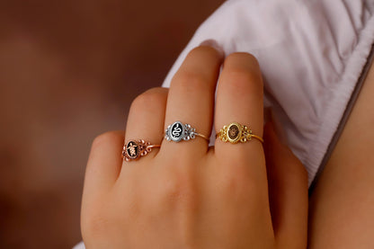 Sterling Silver Honey Bee Signet Ring: Gold Bee Jewelry