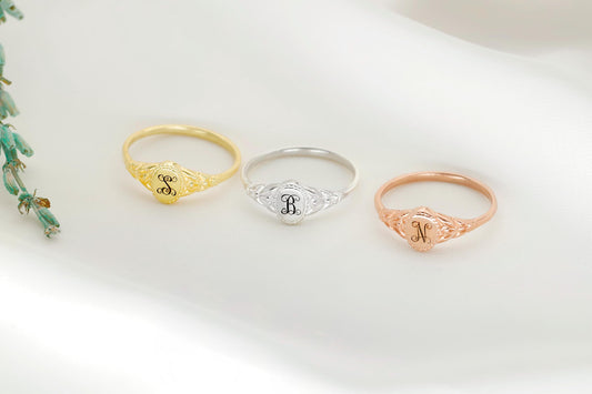 Sterling Silver Initial Signet Pinky Ring: Personalized Gothic Jewelry
