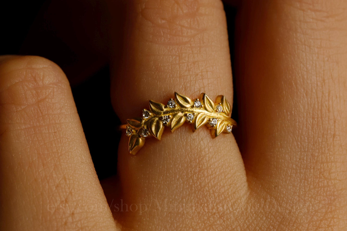 Olive Luxe Olive Leaf Ring - 18K Gold Filled with Sparkling Pave CZ - Perfect Gift for Her on Mother's Day & Valentine's Day