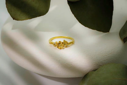 Birth Month Birth Flower Ring with CZ Diamond