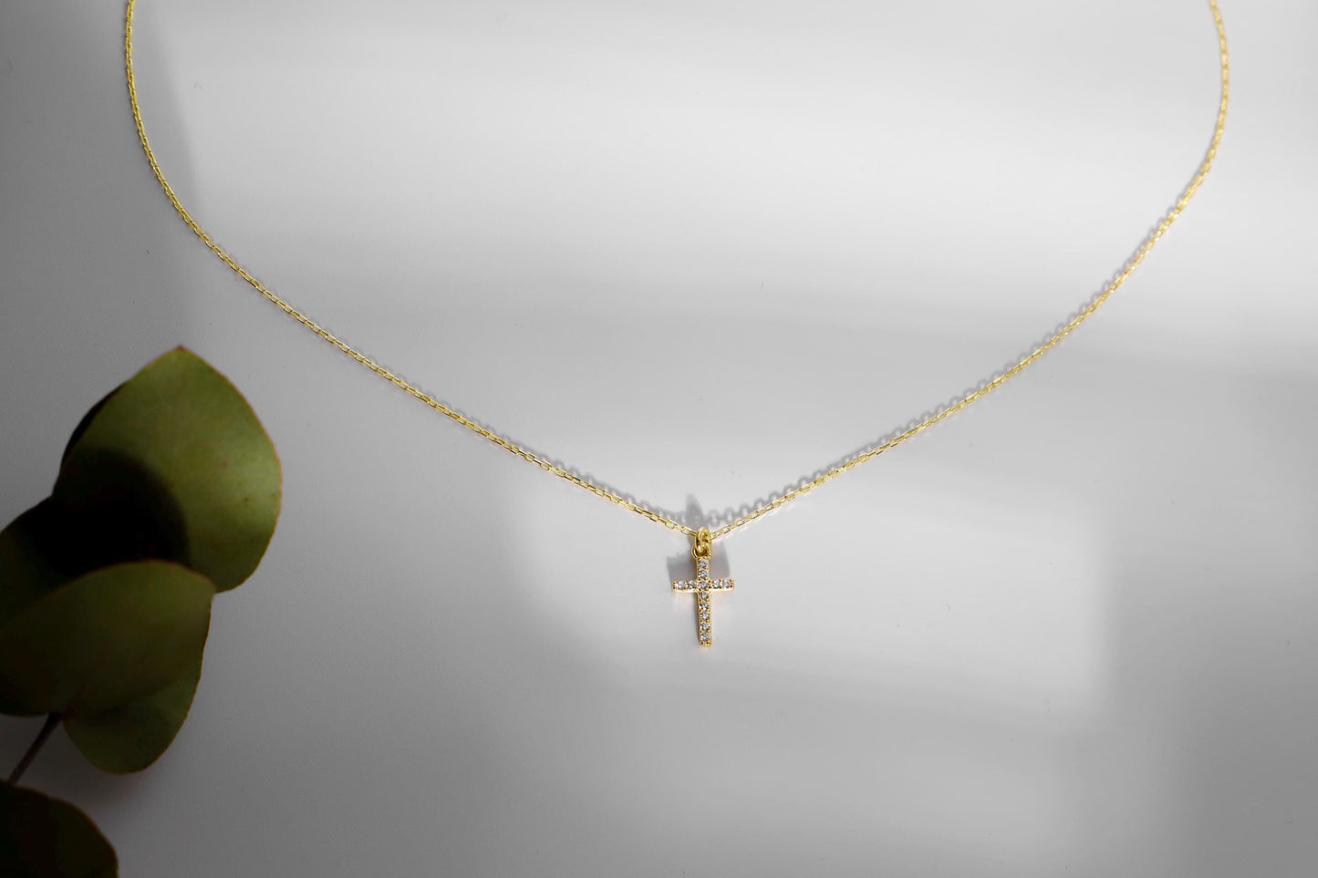 14K Gold CZ Stone Cross Necklace: Sterling Silver Jewelry Gift