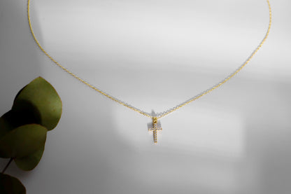 14K Gold CZ Stone Cross Necklace: Sterling Silver Jewelry Gift