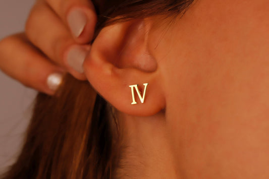 Roman Numeral Earrings in Sterling Silver and Gold, Personalized Minimalist Number Stud Earrings, Dainty Earrings, Perfect Gifts