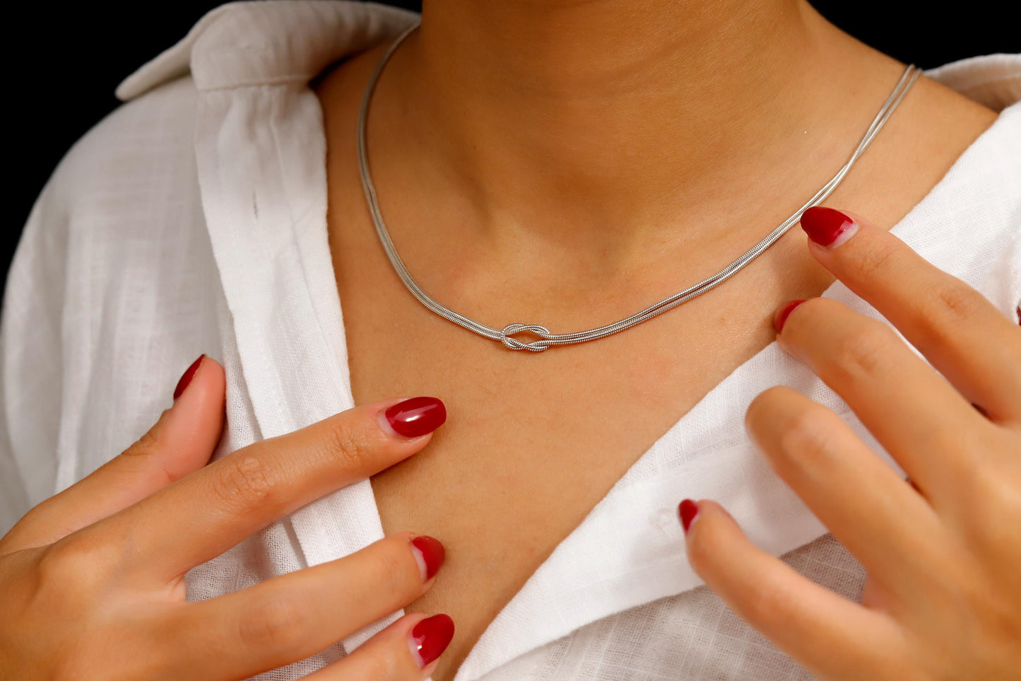 14K Gold Love Knot Necklace: Handmade Sterling Silver Chain