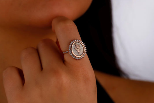 Blooming Joy Birth Flower Ring | Personalized Multi CZ Diamond Design | Celebrate Your Month with Meaningful Jewelry