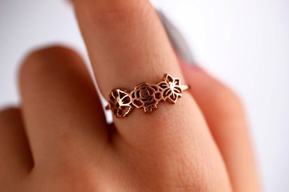 Sterling Silver Birth Flower Ring: Personalized Family Jewelry
